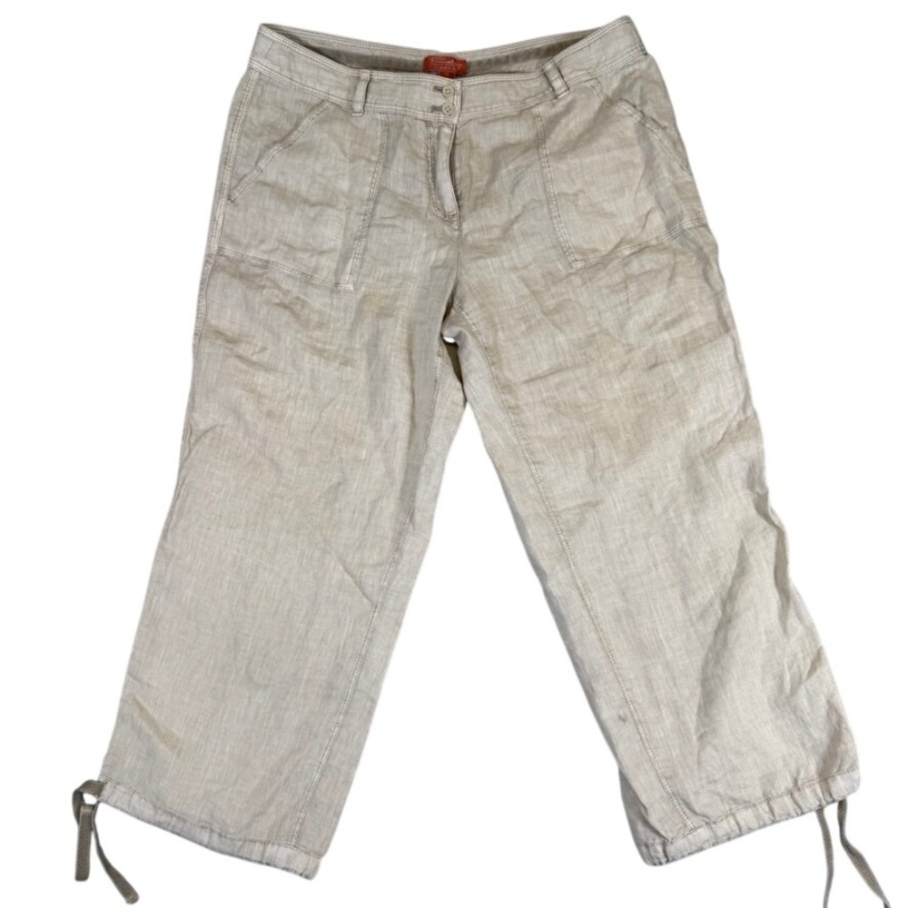 Tommy Bahama Relax Aubrey Fit Linen Pants Beige Tan Cropped Wide Leg Womens 10 - Picture 1 of 12